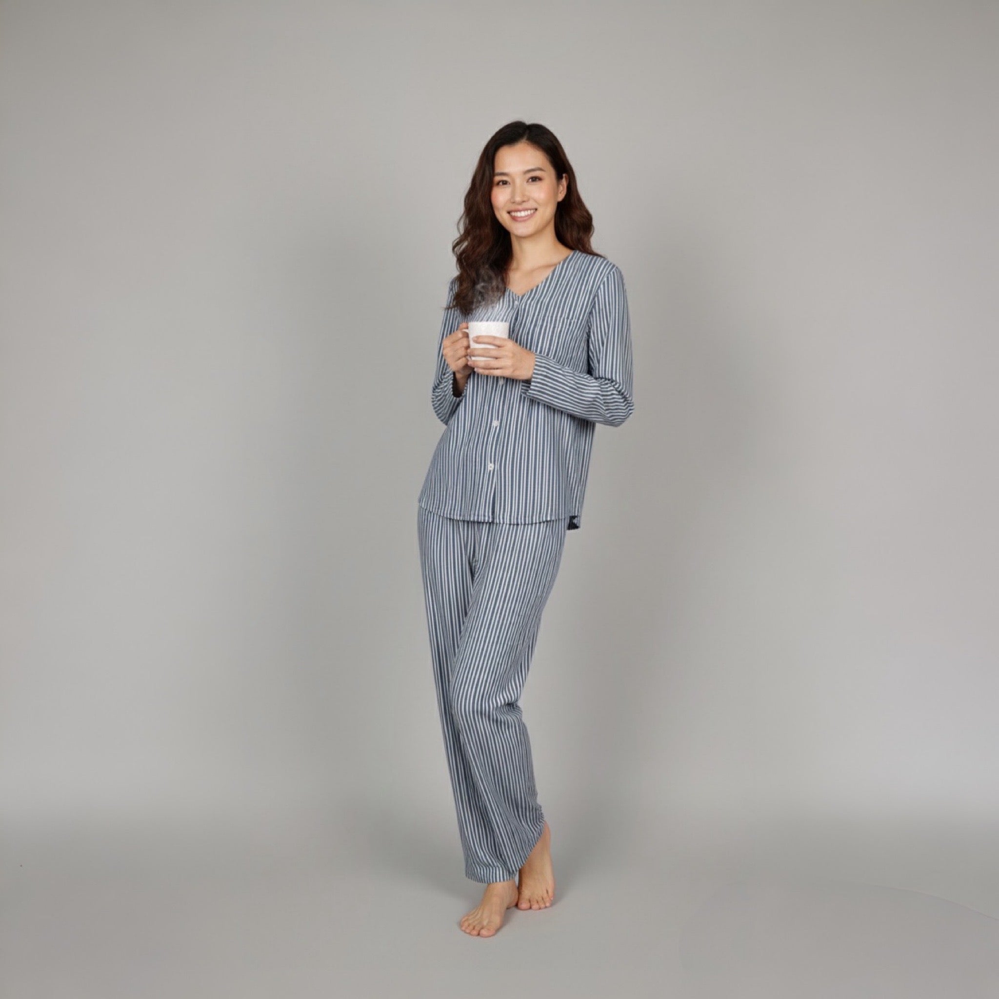 Pijama Pantalón Largo y Blusa Abierta Botones Cuello en V con Manga Larga 558942 René Rofé