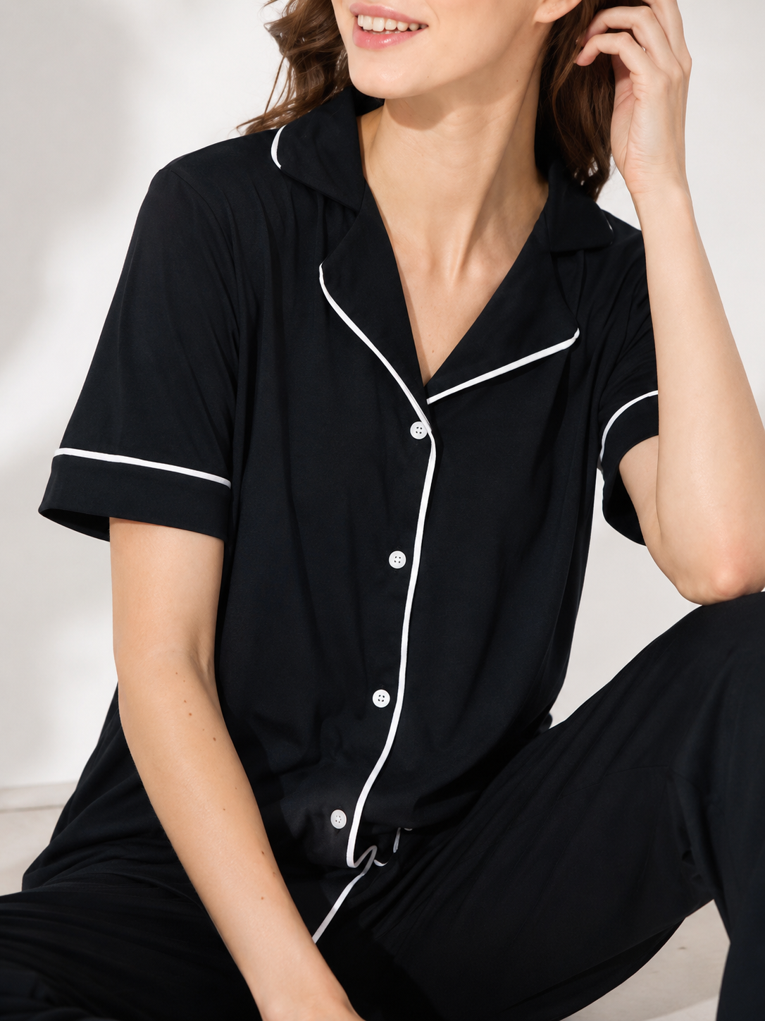Pijama Negro Camisero con Pantalón Largo Lala