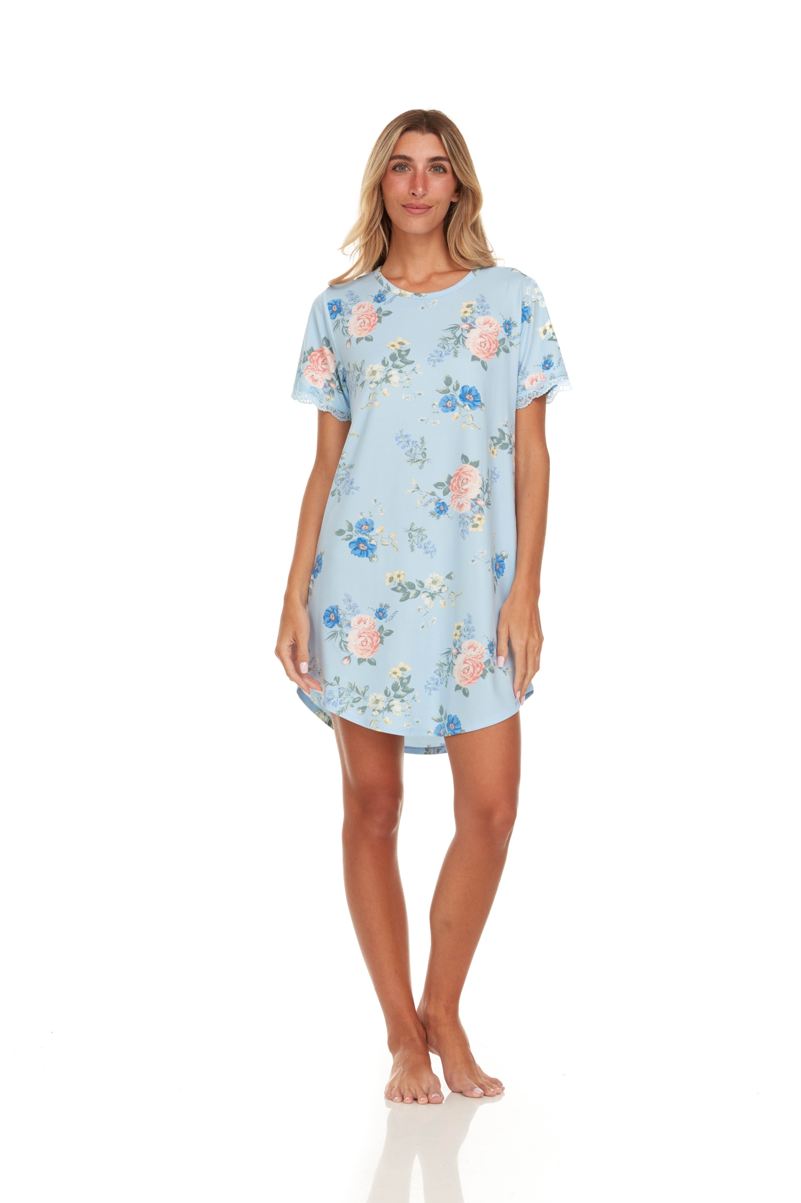 Camisa de Dormir a la Rodilla con Manga Corta T91049 Flora Nikrooz